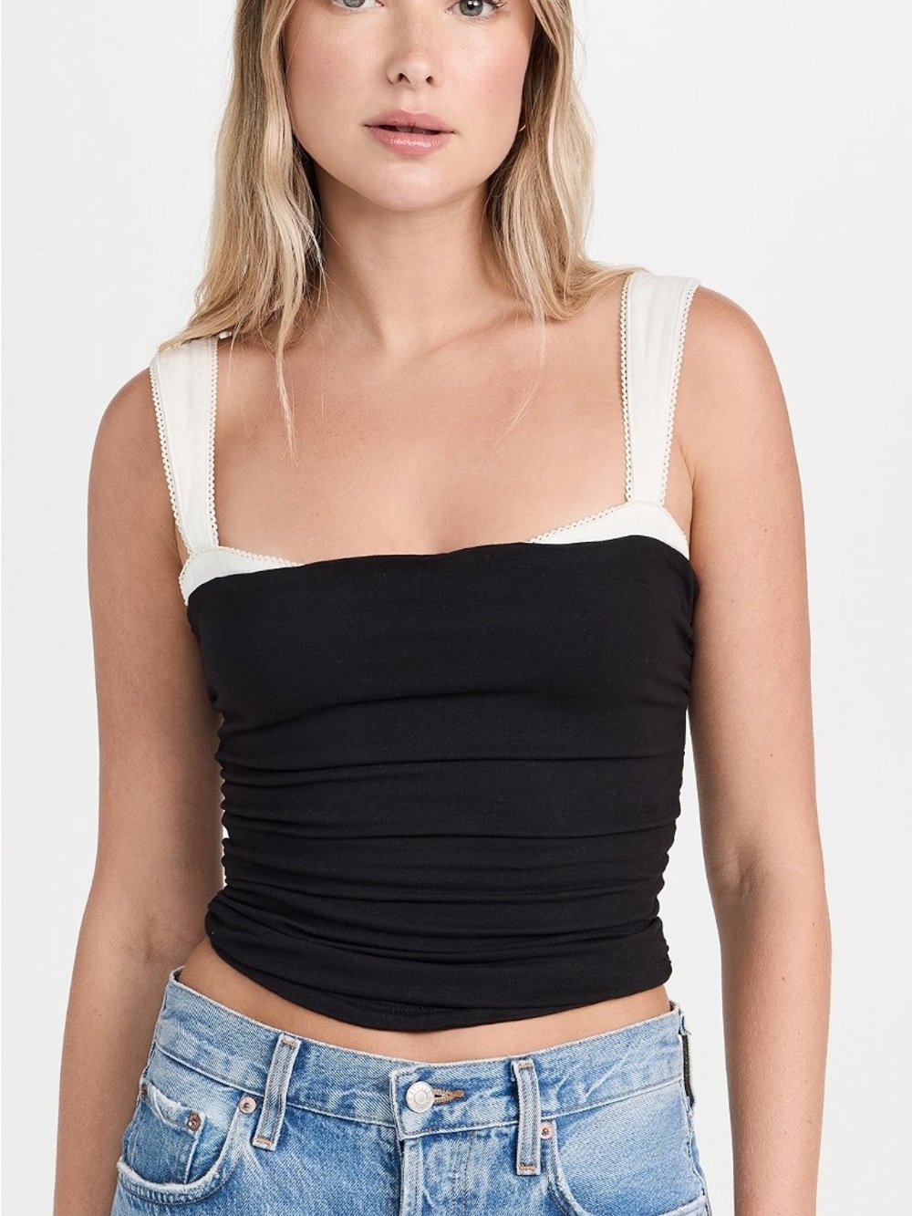 FREE PEOPLE 2 Tone Layered Bustier-Style Tank Top in Black Combo